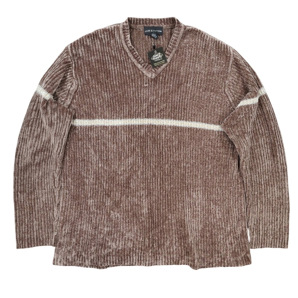 Croft & Barrow Sweater Mens XLT Brown Excellent Chenille Ribbed V-Neck